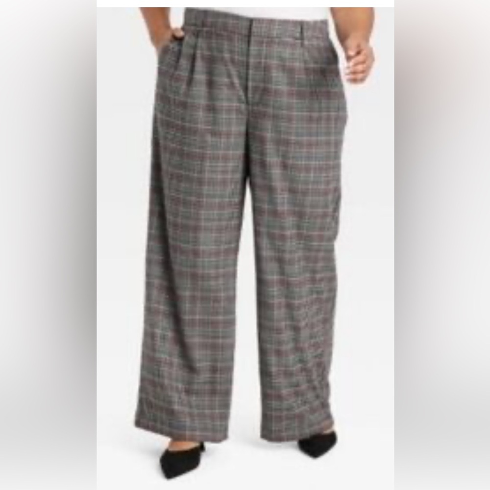 NWT- Ava & Viv-17-Gray-plaid-Wide Leg, stretchy, preppy, pants/trousers.